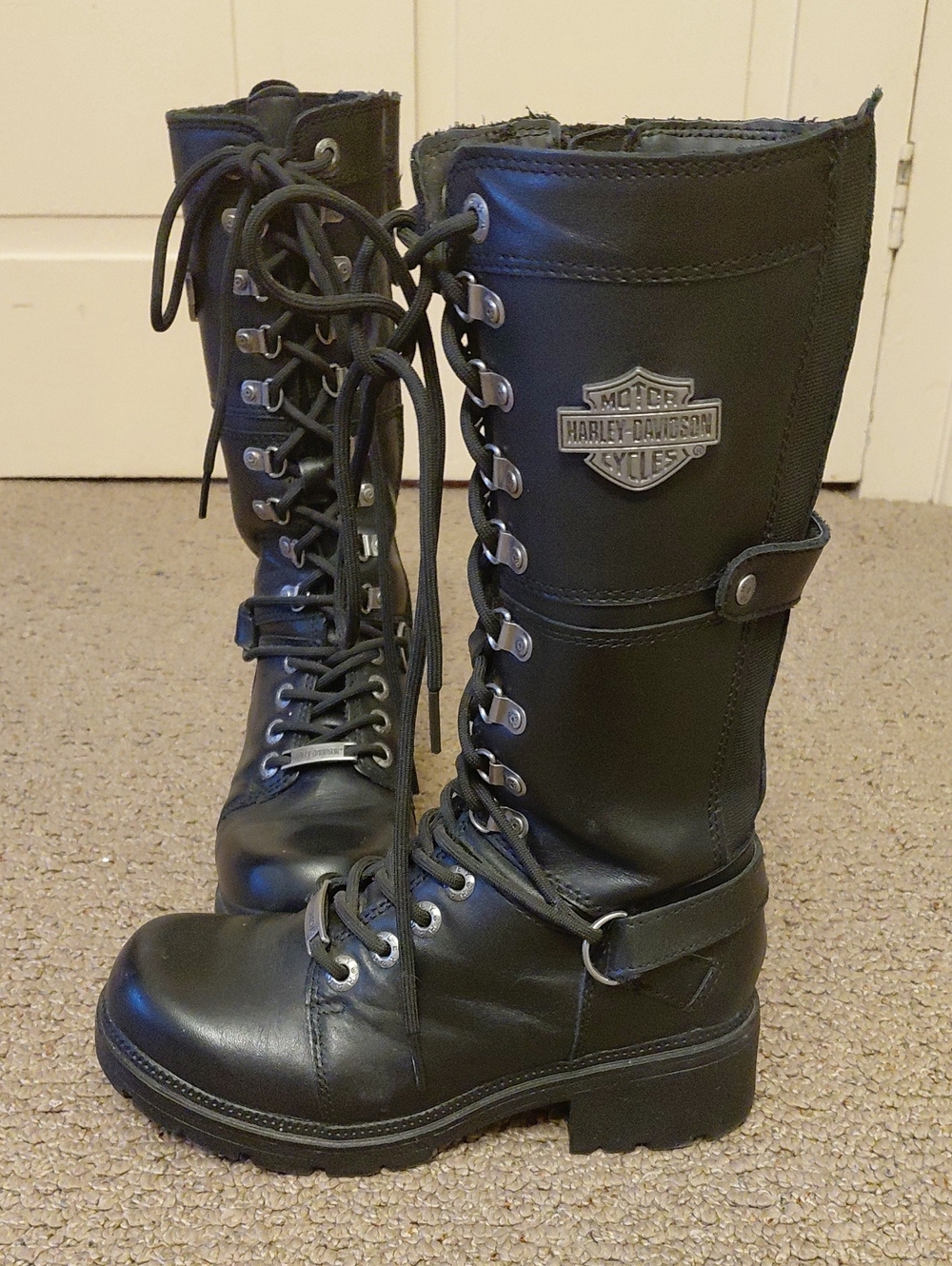 HARLEY DAVIDSON Knee High Black Leather Boots Size 5.5